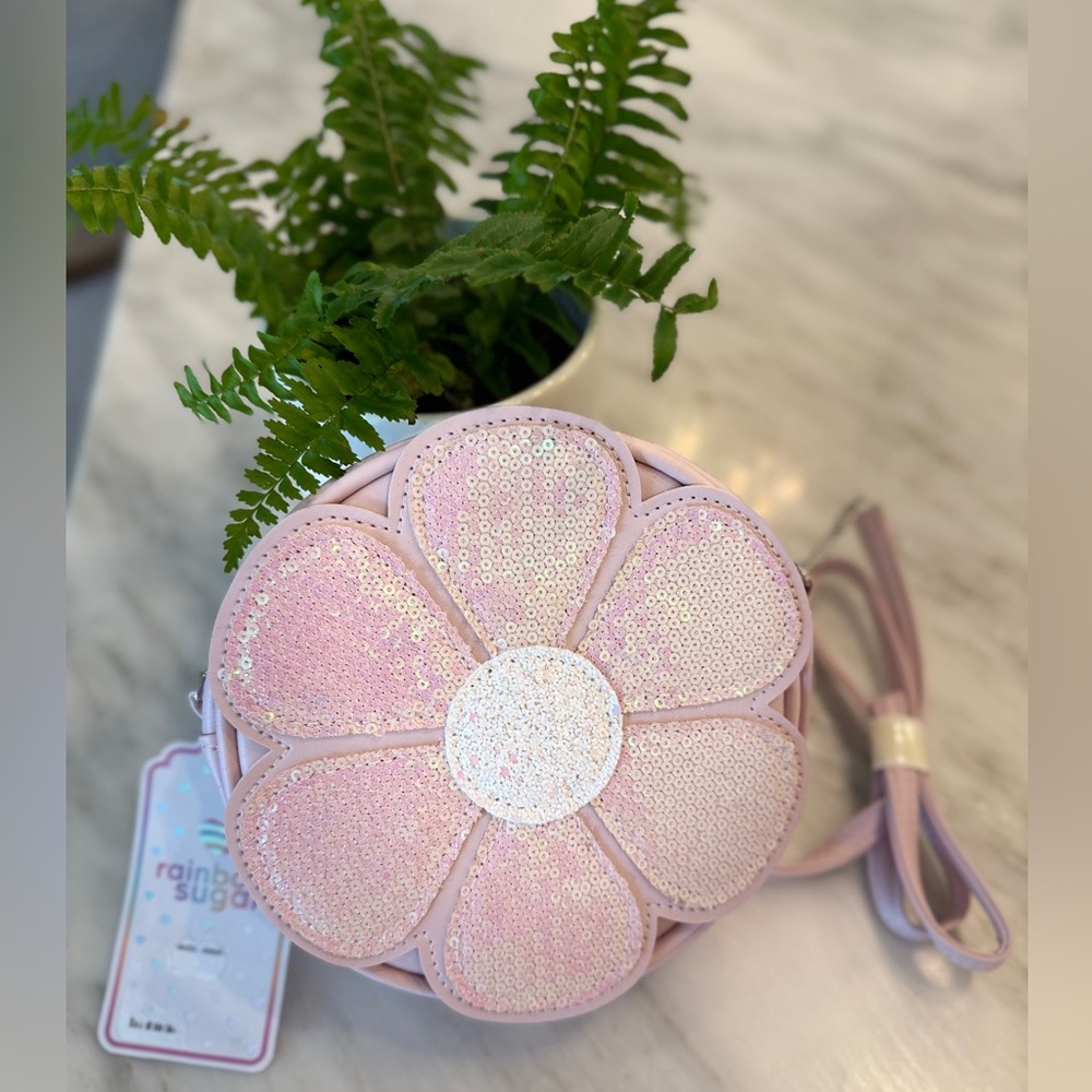 NWT Pink Flower Sequin Crossbody Bag